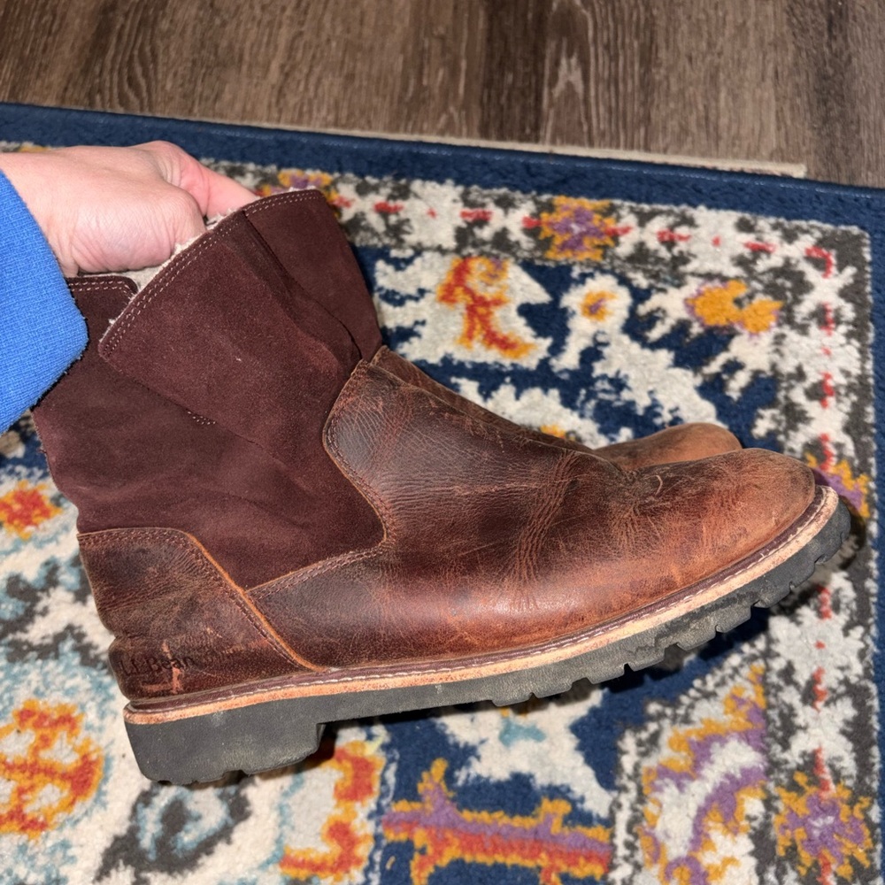 L.L. Bean Rugged Cozy Women's Brown Ankle Snow Boots Mid Side-Zip Casual Sz 8.5